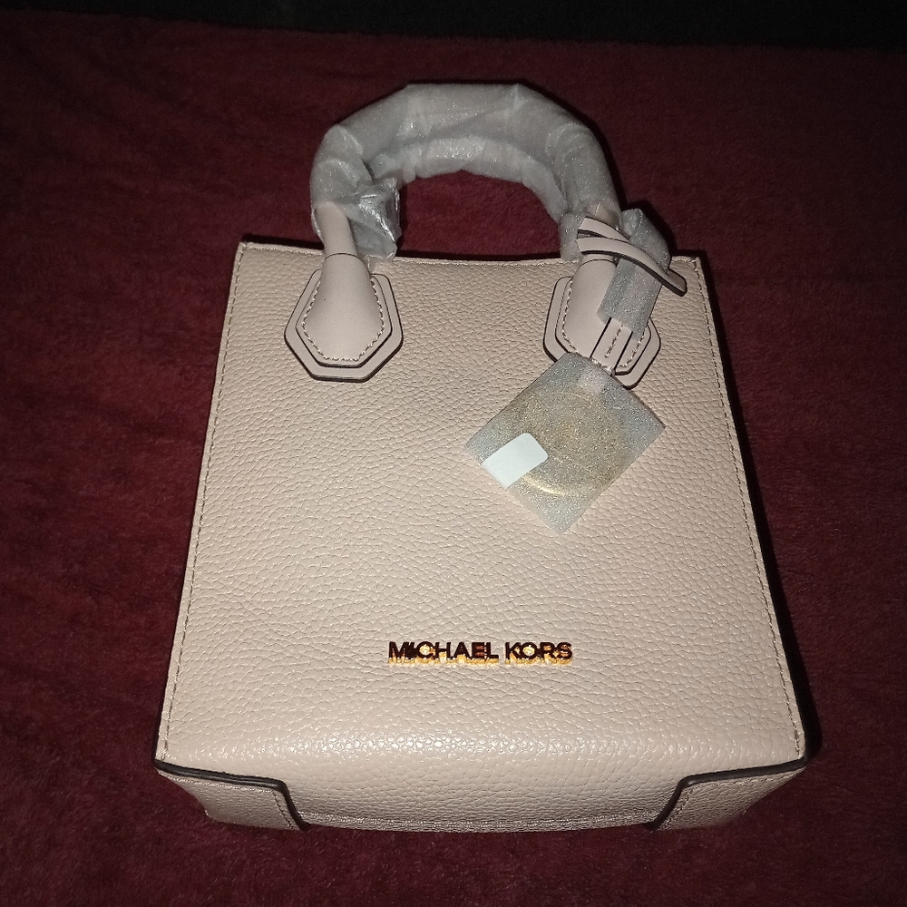 NWT Michael kors Mercer Extra-Small Pebbled Leather Crossbody Bag Powder Blush - Picture 6 of 14